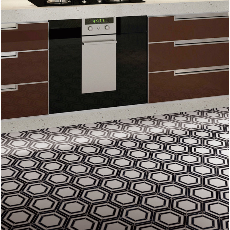 Interspace 10.63 in. x 12.01 in. Hexagon Polished Marble Mosaic Tile, Black/White