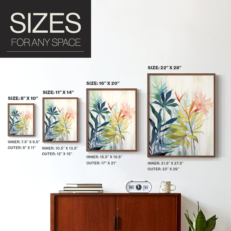 "Élégance florale rose et jaune I", H 21 po x l 17 po, Noyer