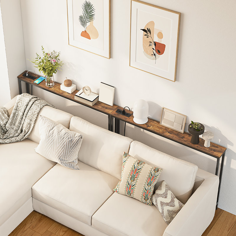 39.4" Skinny Console Table With Power Outlet, 5.9" Behind Couch Table With Charging Station