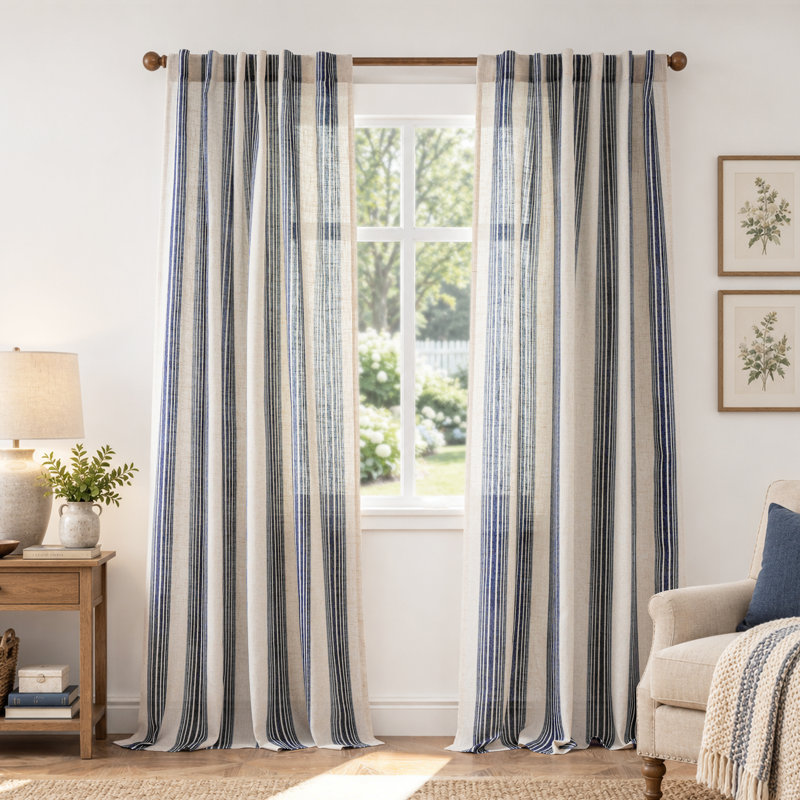 Rideaux semi-transparents avec passe-tringle Chris, Marine, L 52 po x L 96 po