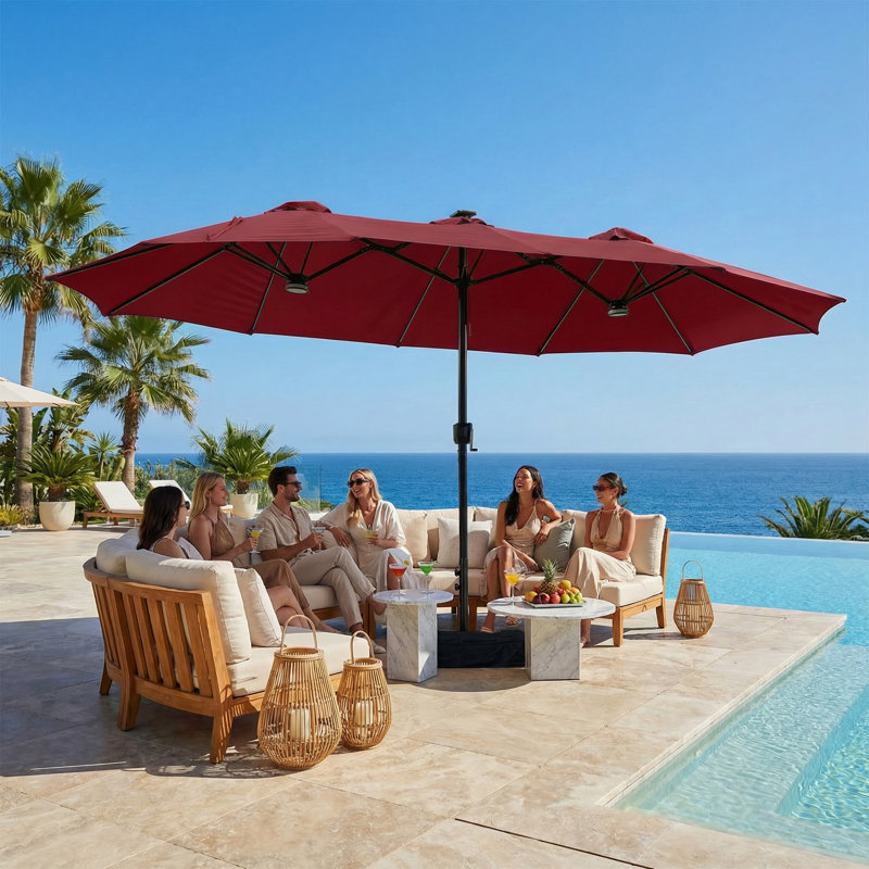 15 pi Double parasol solaire de patio, Rouge