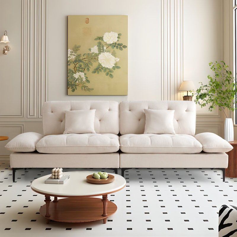 Canapé profond rembourré 75,6 po avec accoudoirs pliables, Beige