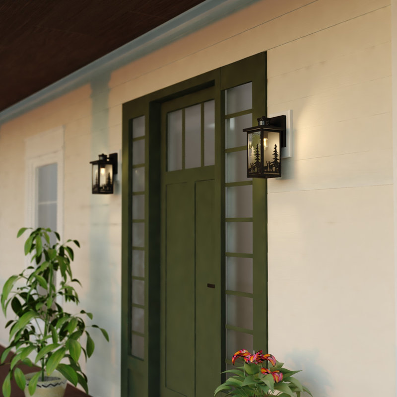 Gyanna 12.25 In. H 1-Light Matte Black Rustic Wildlife Motion Sensor Dusk To Dawn Outdoor Wall Light, Durable Steel, Clear Seeded Glass Shade, Use For Exterior Porch Patio Front Door Or Garage