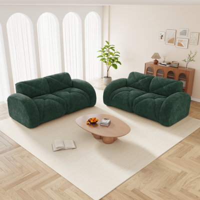 Comfy 2-piece Sofas Set, Velvet Upholstered, Modern Living Room Furniture