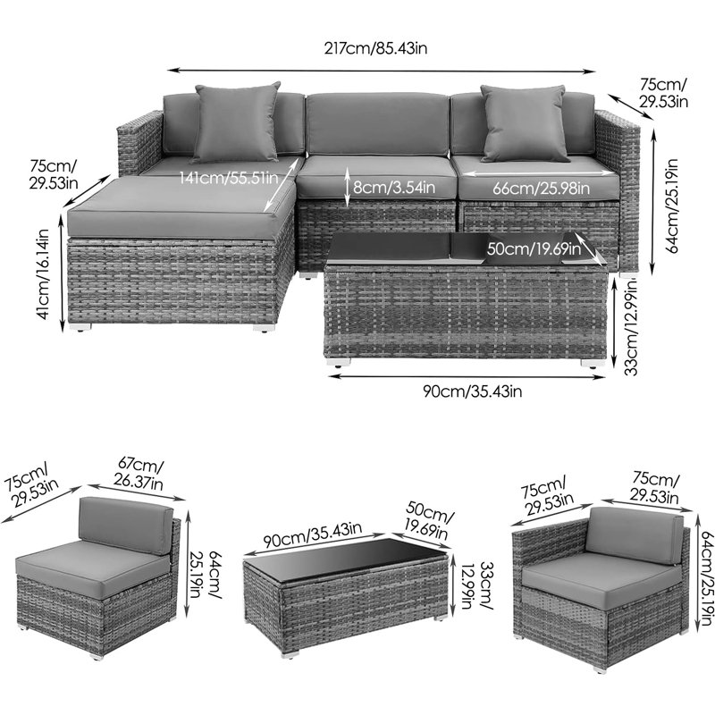 Embree 75cm Long Chaise Lounge Set with Cushions
