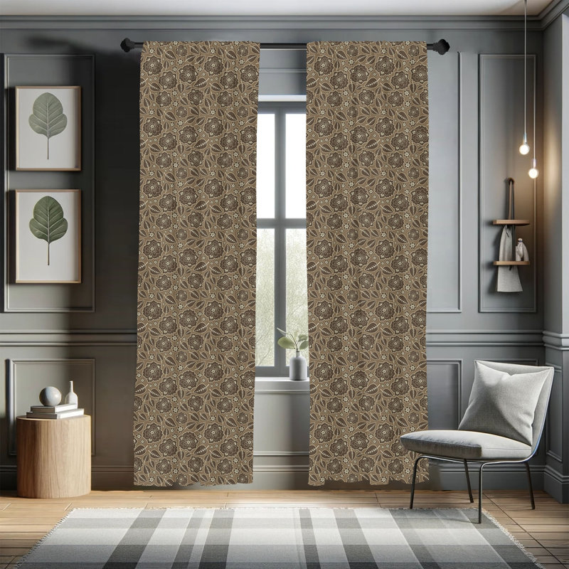 Taupe Vintage Floral Polyester Room-Darkening Curtain Panels, 28" x 95"