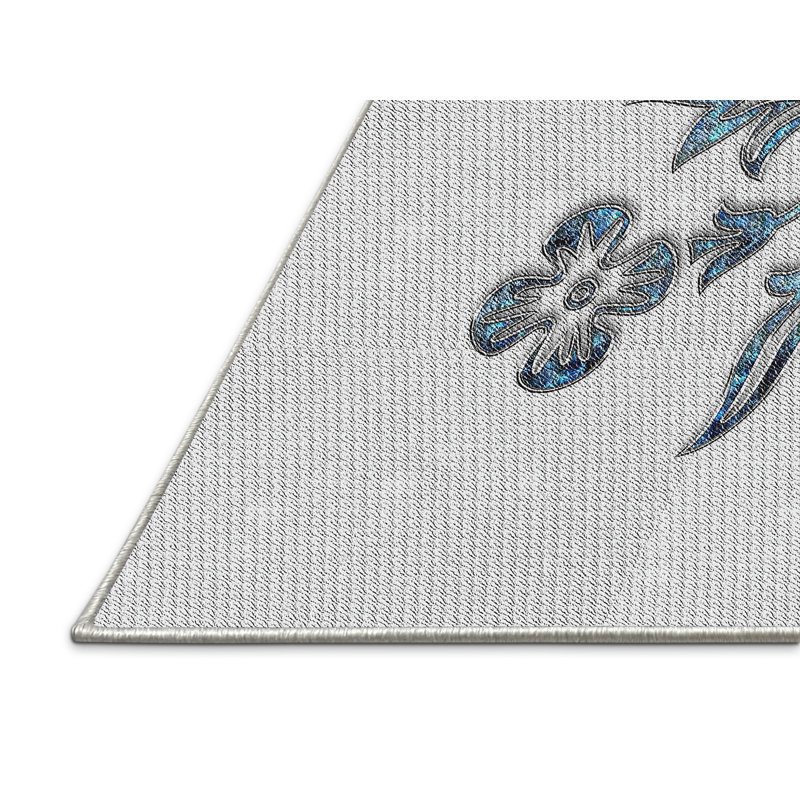 Tapis gris/noir/bleu à motifs, Rectangle 2 pi x 5 pi