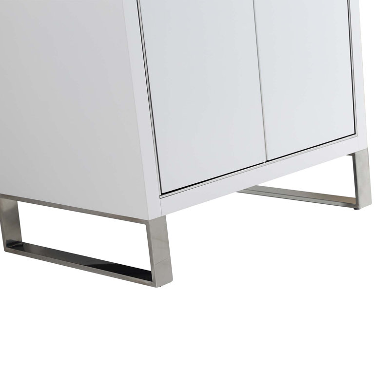 24'' Single Bathroom Vanity with Stone Top, Chrome, White Matte
