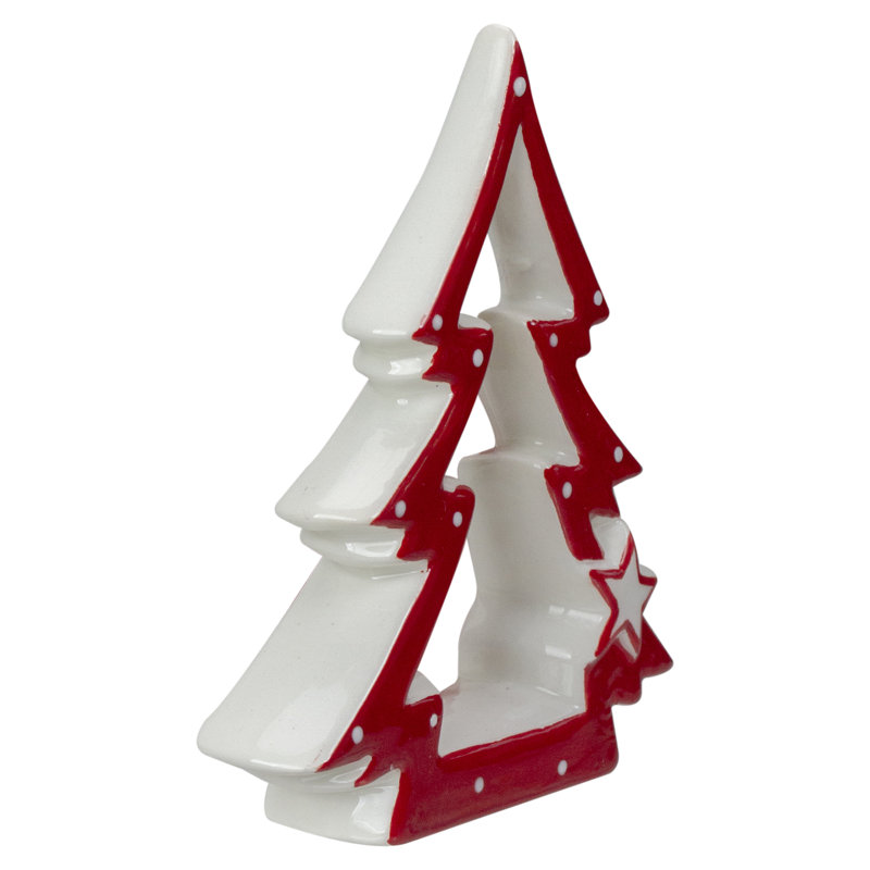 Décoration de table d'arbre de Noël en céramique rouge et blanche 4,5 po