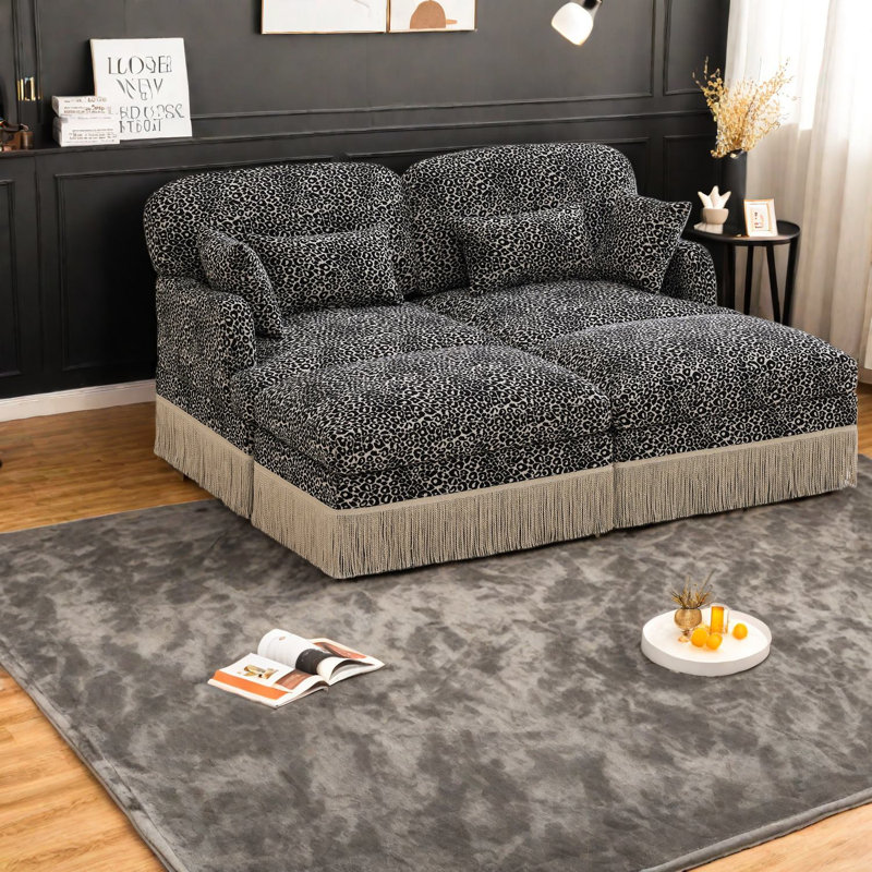 Canapés modulaires désossés à assise profonde, style chenille léopard pour un salon moderne
