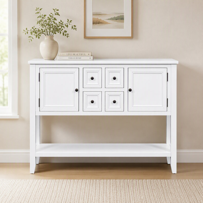 Console avec tiroirs et tablette, Blanc, Blanc, Blanc