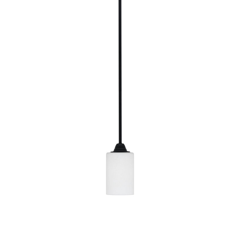 Paramount Stem Hung Pendant Shown In Matte Black Finish With 4" White Muslin Glass