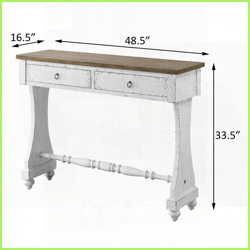Table basse antique blanche avec 2 tiroirs - glissières en bois lisse Rangement 3/4 extension