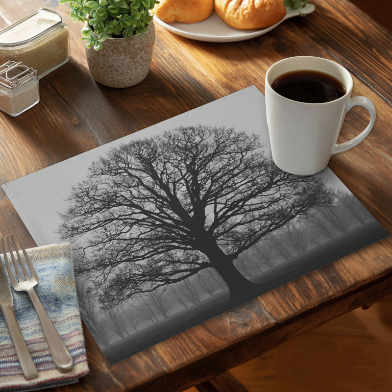 Blue Polyester Placemat - Ominous Tree Design for Home Decor