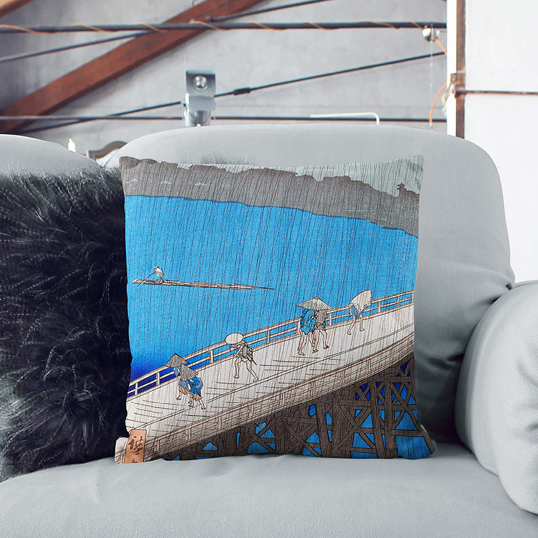 Downpour at Ohashi Bridge by Utagawa Hiroshige Cushion with Filling