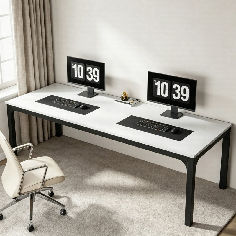 Grand bureau d'ordinateur 78,7 po, table de conférence 6 pi avec cadre en métal pour bureau et salle de réunion, Noir, Noir