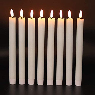 Flameless Flickering Taper Candles With 2 Remote Controls And Timer, Real Wax 3D Wick Light Window Candles Battery Operated Pack Of 8, Christmas Home Wedding Decor(White, 0.78 X 9.64 Inch)