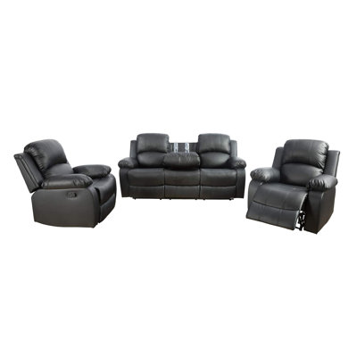 GS28XX 3-Piece Vegan Leather Manual Reclining Living Room Sofa Set by Cosccoo Home Furniture