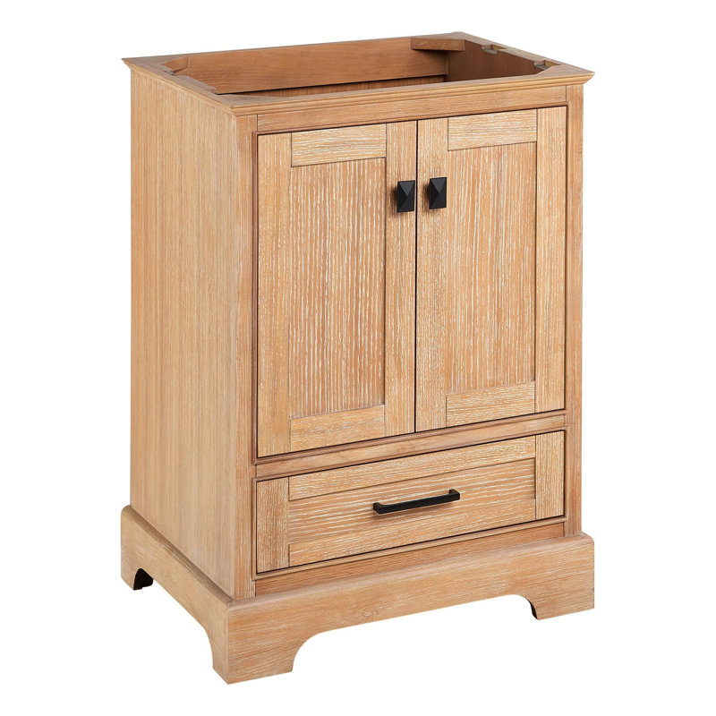 Quen 24" Freestanding Single Basin Vanity Cabinet - Cabinet Only - Less Vanity Top, Driftwood Brown, Satin Black