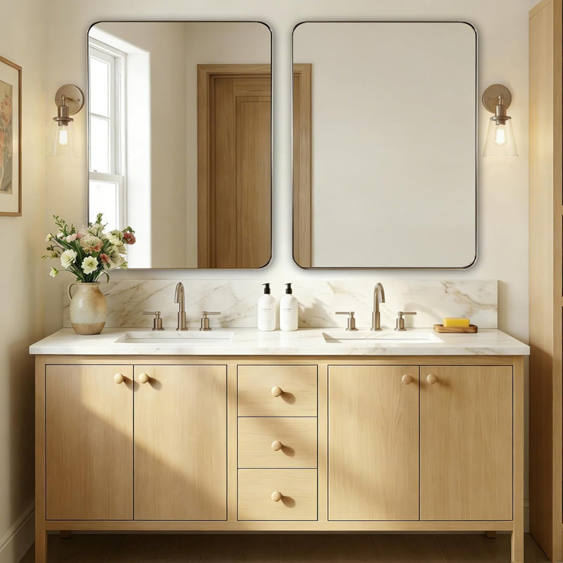 Miroir de salle de bain Inse Cadre en acier inoxydable, 40 po x 30 po, Bronze champagne