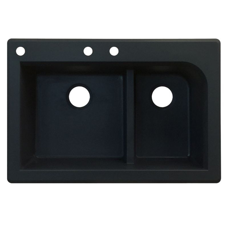 Évier de cuisine à double cuves l 33 po x l 22 po Radius, Noir, 3 trous