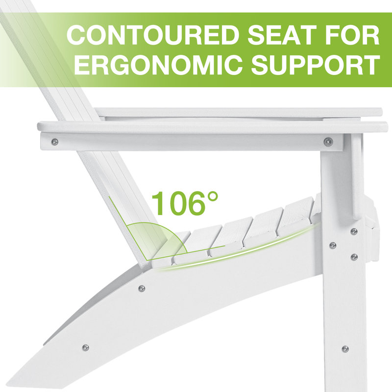 Chaise Adirondack Cathair en PEHD toutes saisons avec table (2 chaises et 1 table), Blanc