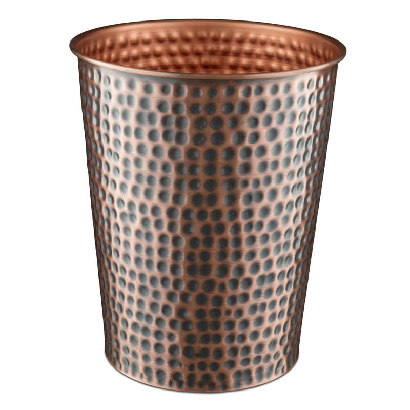 Hand Hammered Antique Copper Round Bathroom Trash Can