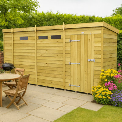 13ft x 4ft Pent Security Shed - Single Door