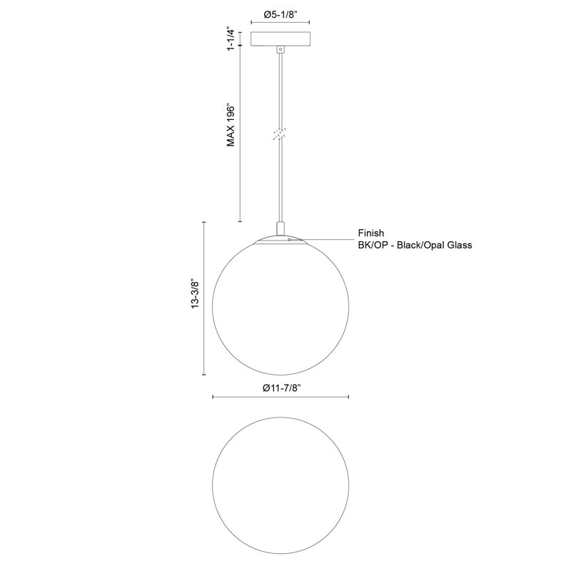 Marco 12-In Pendant, 15 W, 134.25" H x 11.88" W x 11.88" D