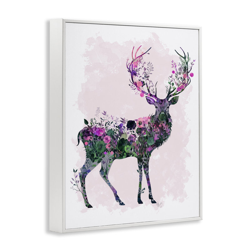 Art à giclée encadrée de cerf sauvage par Fab Funky, Blanc, H 14 po x l 11 po
