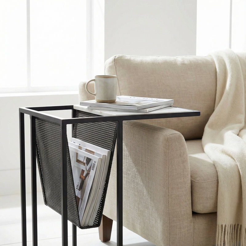 Table en C avec plateau en marbre et rangement
