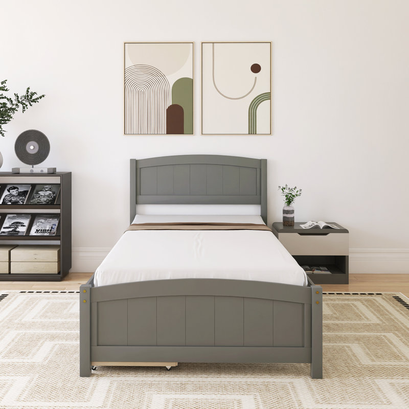 Lit plateforme simple avec deux tiroirs, Gris