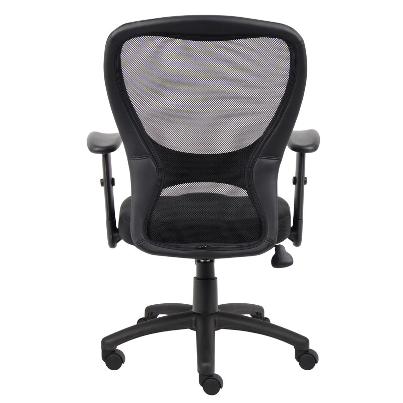 Black Ergonomic Mesh Back Vinyl Task Chair with Adjustable Arms
