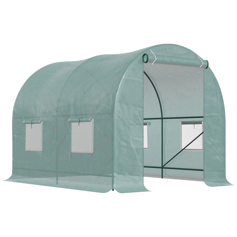 Walk-In Polytunnel Greenhouse with Large Roll-Up Door & Windows