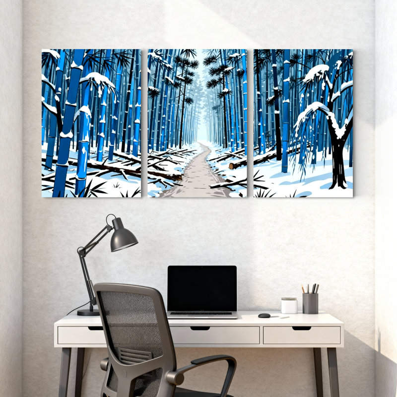 Ensemble de 3 impressions d'art sur toile, forêt d'hiver, H 18 po x l 36 po