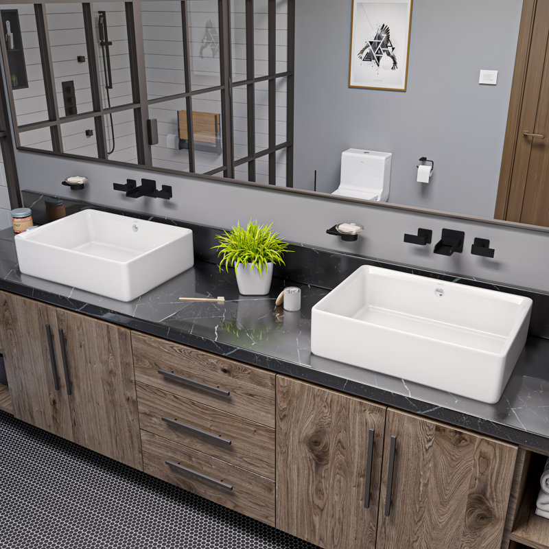 EAGO 14.125'' White Ceramic Rectangular Bathroom Sink with Overflow