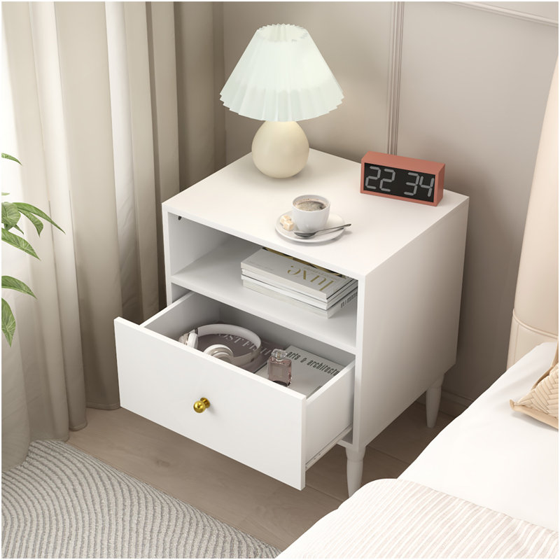 Modern End Table with Drawer and Open Shelf
