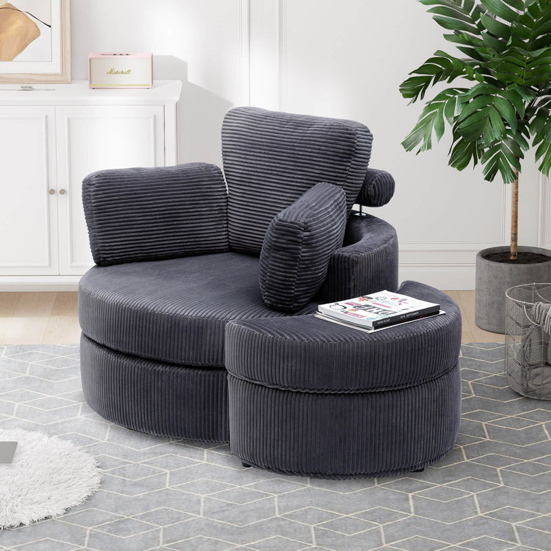 Swivel Accent Chair, Swivel Barrel Chair - Swivel Chair With Ottoman, Cuddle Chairs Round Lounge Sofa Chair With Pillow, 360° Single Swivel Chairs For Living Room