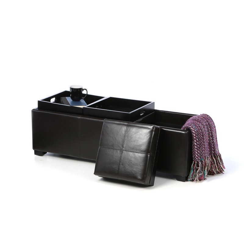 Faux Leather Ottoman, Brown Faux Leather