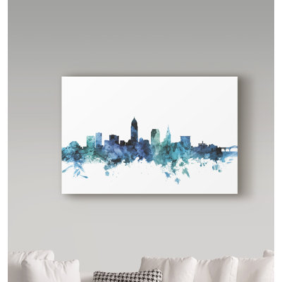 Cleveland Ohio Blue Teal Skyline by Michael Tompsett - Print on Canvas
