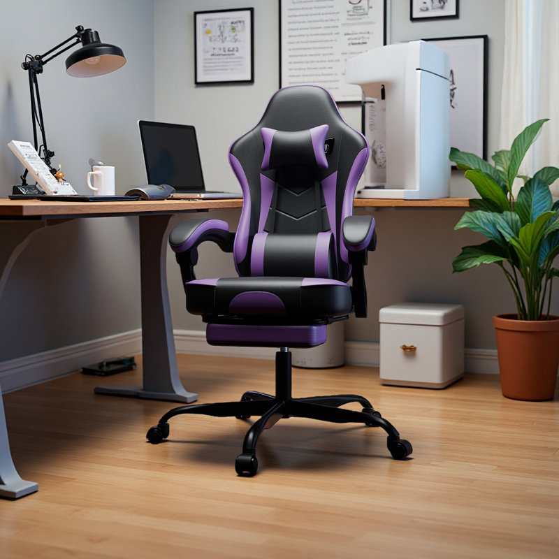 Fauteuil de jeu, fauteuil d'ordinateur ergonomique avec repose-pieds et support lombaire à massage, fauteuil de jeu vidéo pivotant à hauteur réglable pour adultes, capacité maximale de 300 lb