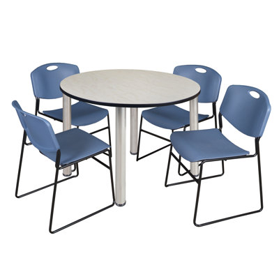 Kee Round Breakroom Table Top, 4 Zeng Stack Chairs