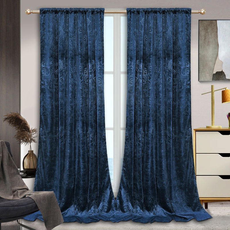 Johnalyn Velvet Blackout Curtain Pair, Navy, 52" W x 84" L