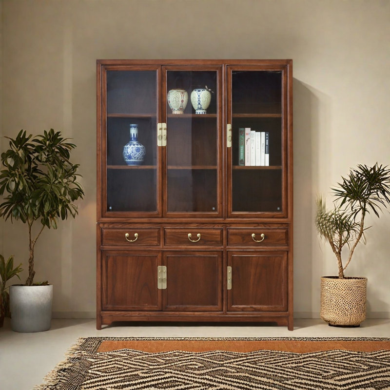Bibliothèque à portes vitrées style italien, H 74,8 po x l 51,18 po x P 15,75 po