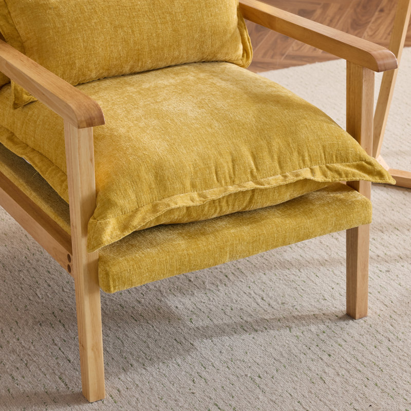 Masson Chenille Accent Chair Armchair With Pillow, Yellow Chenille