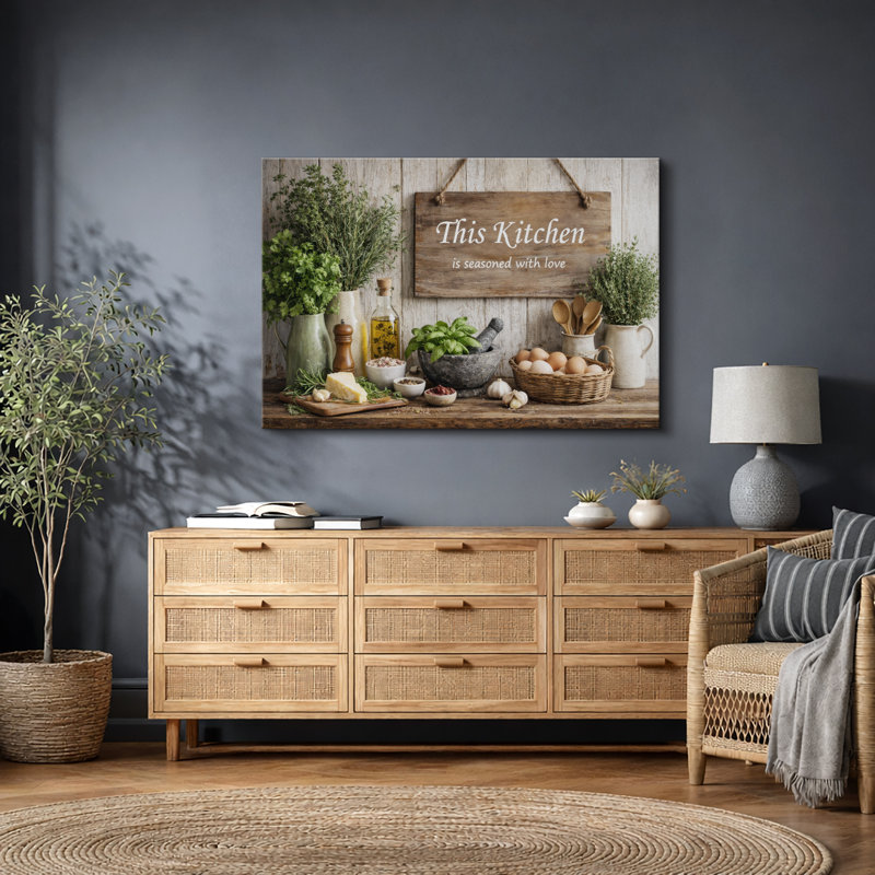 "Kitchen Herbs", assaisonné avec amour, impression sur toile encadrée, Toile tendue, H 32 po x l 48 po x P 1,5 po