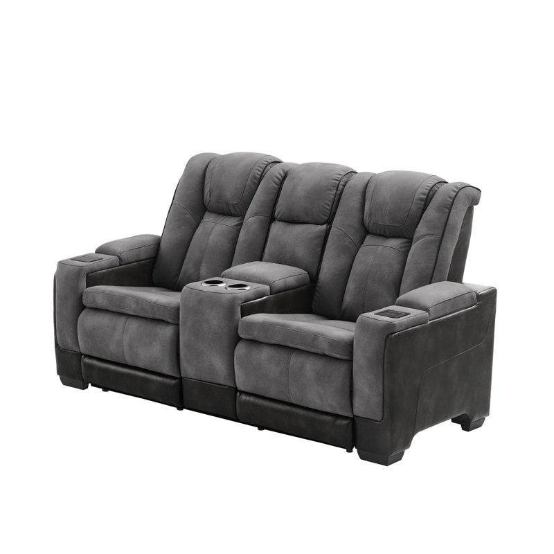 75.5''Wide Breathable Leather Square Arms Power Reclining Loveseat With Storage Console And Wireless Charger, Gray