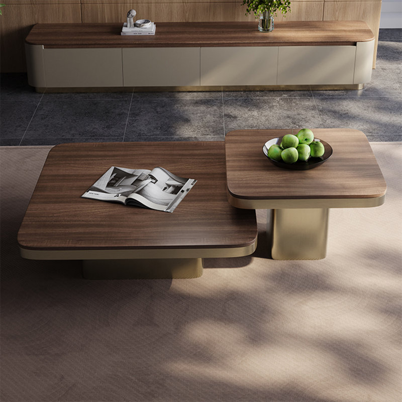 Table basse carrée en bois massif de style luxueux, H 15 po x L 35,4 po x l 35,4 po
