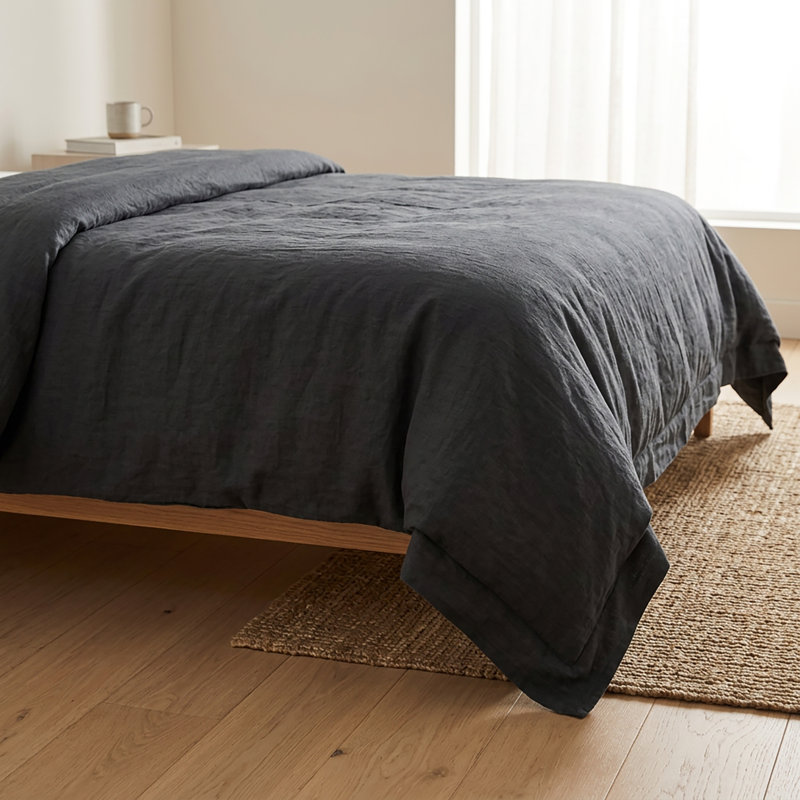 Ensemble de housse de couette gris anthracite en lin, Queen