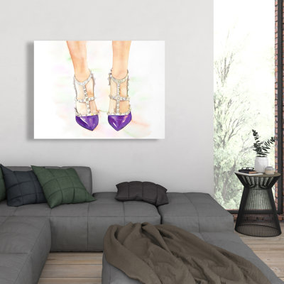 Purple Studded High Heels - Beige Canvas Home Decor Shoes